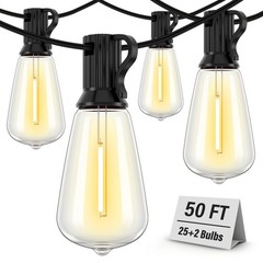 Outdoor String Lights Waterproof, 50FT Patio Lights with 26 ST38 Edison Bulbs