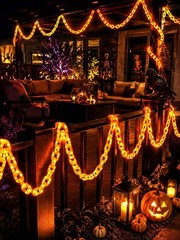 BATTERY HALLOWEEN CHAIN LIGHTS 10 FT 160 LED ORANGE TIMER YARD DECOR