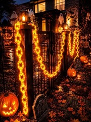 BATTERY HALLOWEEN CHAIN LIGHTS 10 FT 160 LED ORANGE TIMER YARD DECOR