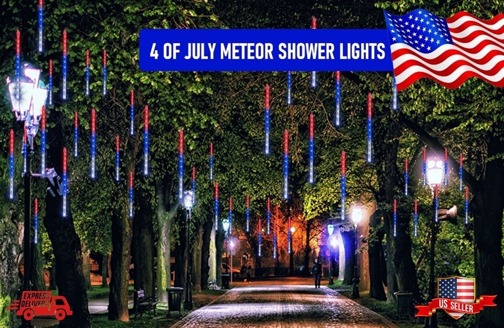 LED Meteor Shower Rain Lights Outdoor Connectable Raindrop Holiday Decor 8 Tubes