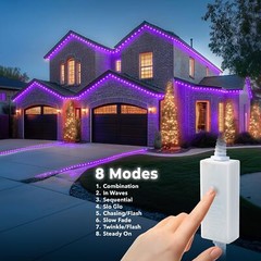 Purple 8-Mode LED Outdoor Waterproof Rope Light 10′ 25′ 50′ 100′ 150′ 300′ ft