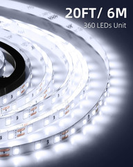 20Ft LED Strip Lights with Remote, 6500K Daylight White Dimmable Tape Lights, 12