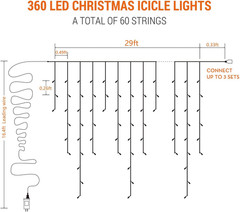 Christmas Icicle Lights, 29Ft 360 LED Outdoor Icicle Lights Color Changing With