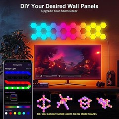 8 pc LED Hexagon Light Wall Panels Smart Sync RGB Remote+App+Wired Music Gaming
