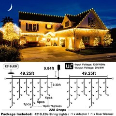 Bright 99ft 1216 LED String Lights – Warm White, 8 Modes, Energy Saving
