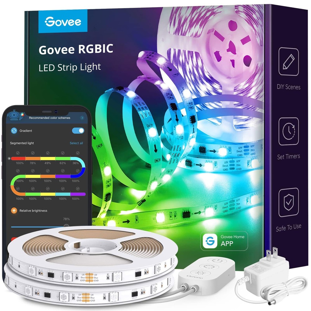 Govee 32.8ft RGBIC LED Strip Lights Smart App Control Light for Bedroom