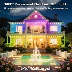 300FT Outdoor Lights with App/Remote Control Eaves Light, DIY LED Scenes Modes