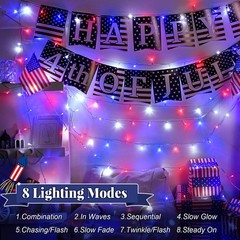 Red White and Blue Lights Outdoor, 32Ft 100 LED Patriotic String Lights for 4Th