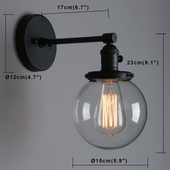 Phansthy Black Wall Sconce Light Industrial Wall Lamp 5.9 Inches Glass Canopy