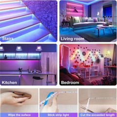 New LED Strip Lights 100ft Music Sync 5050 RGB Room Light with Remote