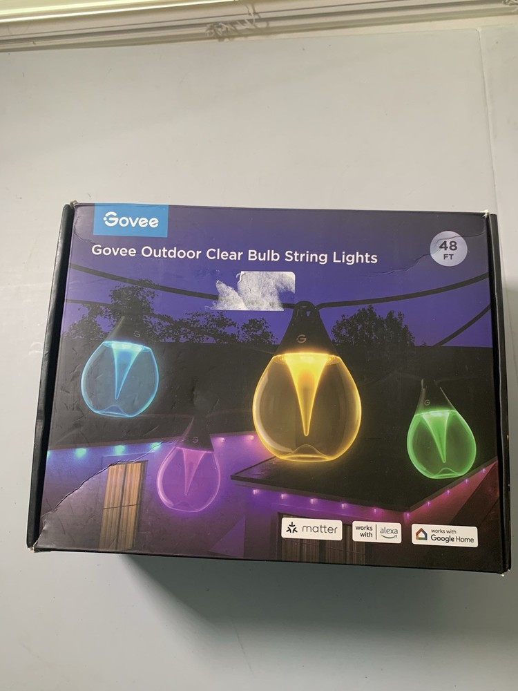 Govee Outdoor Clear Bulb String Lights 48ft RGBWIC Smart Lights 15 Bulbs H7025