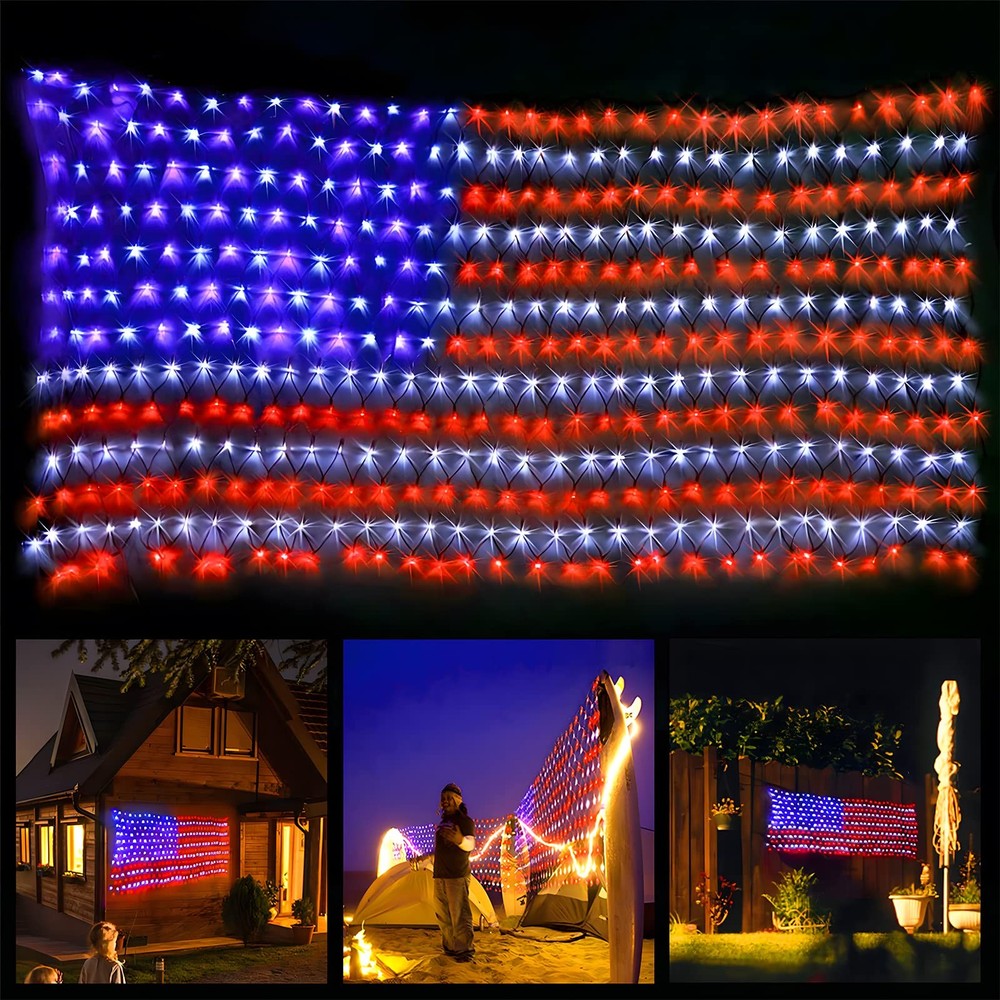 Led Flag Net Lights of The United States, Waterproof American Flag String Lig…