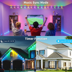 300FT Smart Outdoor LED Lights, 16M Colors, Waterproof, App & Remote Control