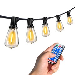 60FT Patio Solar String Lights Outdoor Waterproof with Remote USB & 16 ST38 Bulb