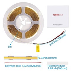 COB LED Strip Lights DC24V 5M/16.4ft Flexible Tape Light 3000K Warm White 5400lm