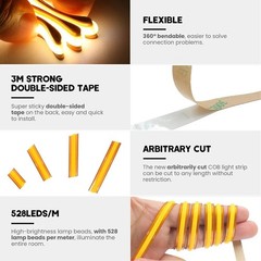 COB LED Strip Light 12V 24V Cut Free Flexible Tape 528 LEDs Linear Lighting