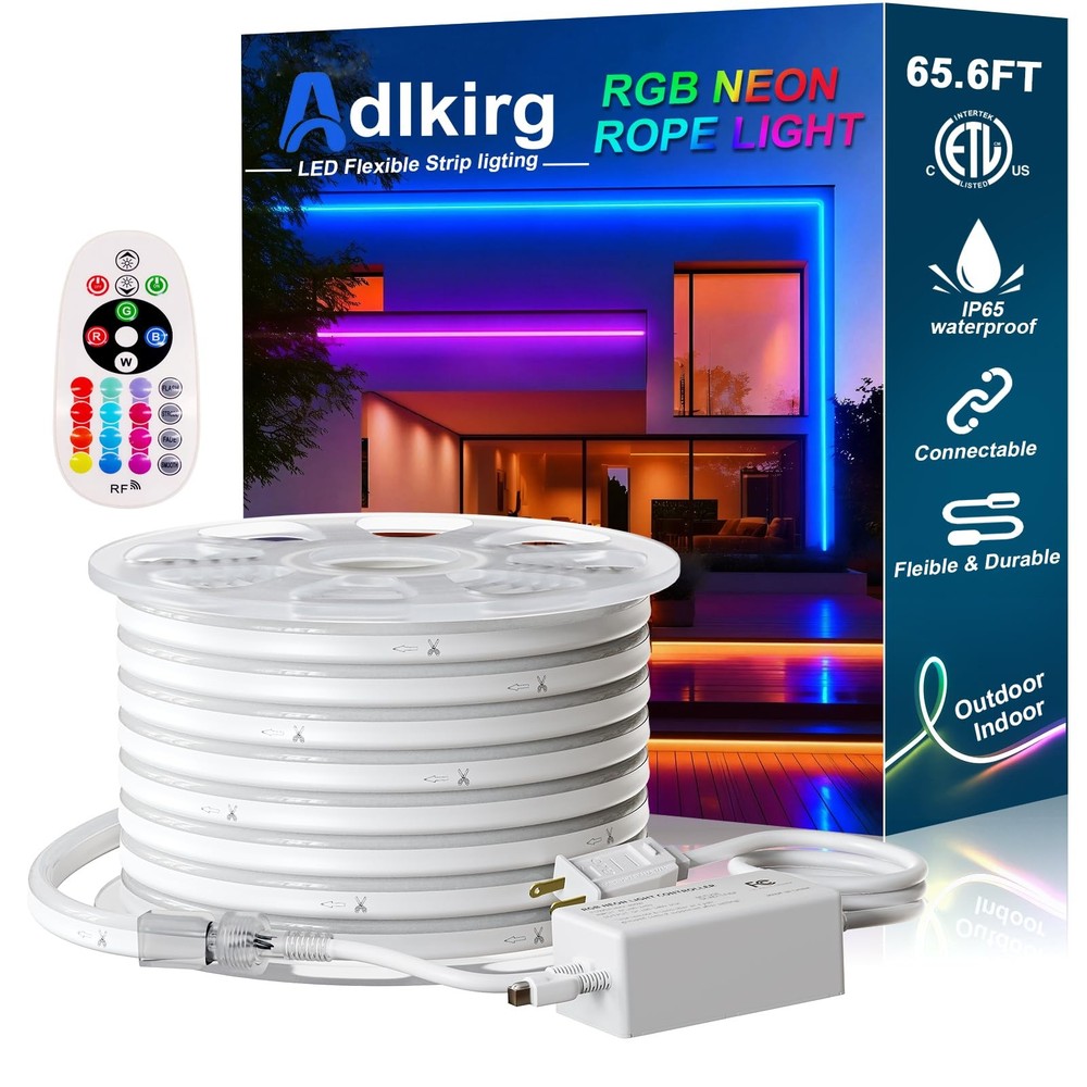65.6ft RGB Neon Rope Light Commercial Grade 110V 120V Plug