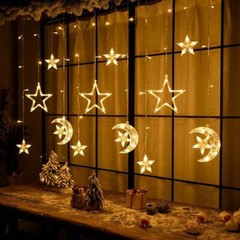Twinkle Moon Star LED Curtain String Light USB for Indoor Window, Kids Room