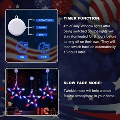 3 Pack Battery Operated 4th of July String Lights – Red White Blue Indoor Decor