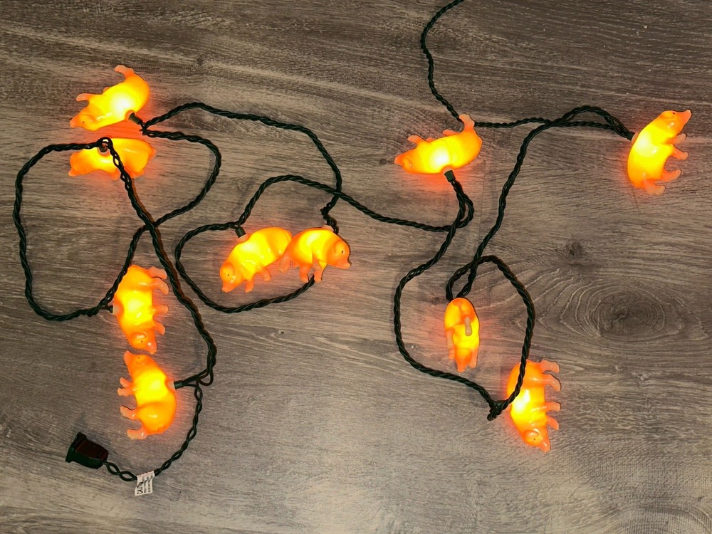Pig Shaped Orange Animal String Lights, Wall Plug-In, 10 Lights, Plastic