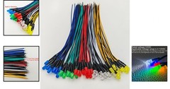 LED Lights 50pcs 5mm Red Yellow Green Blue White Diffused 12VDC Prewired