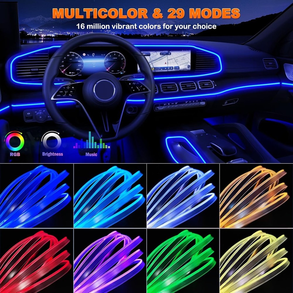 Jushope Interior Car LED Strip Lights with Wireless APP and Remote Control, RGB