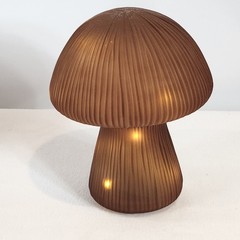 ANTHROPOLOGIE Large 10″H Brown Glass Mushroom Light-Up Lamp Woodsy Garden Fairy