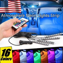4X RGB 36-LED Lights Strip Car Interior Footwell Lamps Remote Control