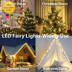 100 FT Warm White Fairy Lights Plug in Copper Wire String Lights with Remote, Ti