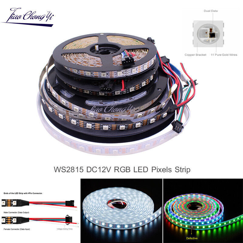 WS2815 DC12V RGB Pixels LED Strip Light Dual Signal Individual Addressable 5M