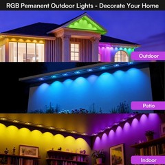 100FT Permanent OutdoorRGB LED Lights APP/Remote Control IP65 Waterproof Vibrant