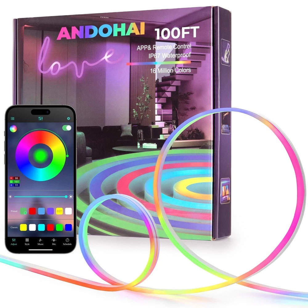 100FT LED Neon Rope Lights, Flexible Led Rope Lights Control with App/Remote,…