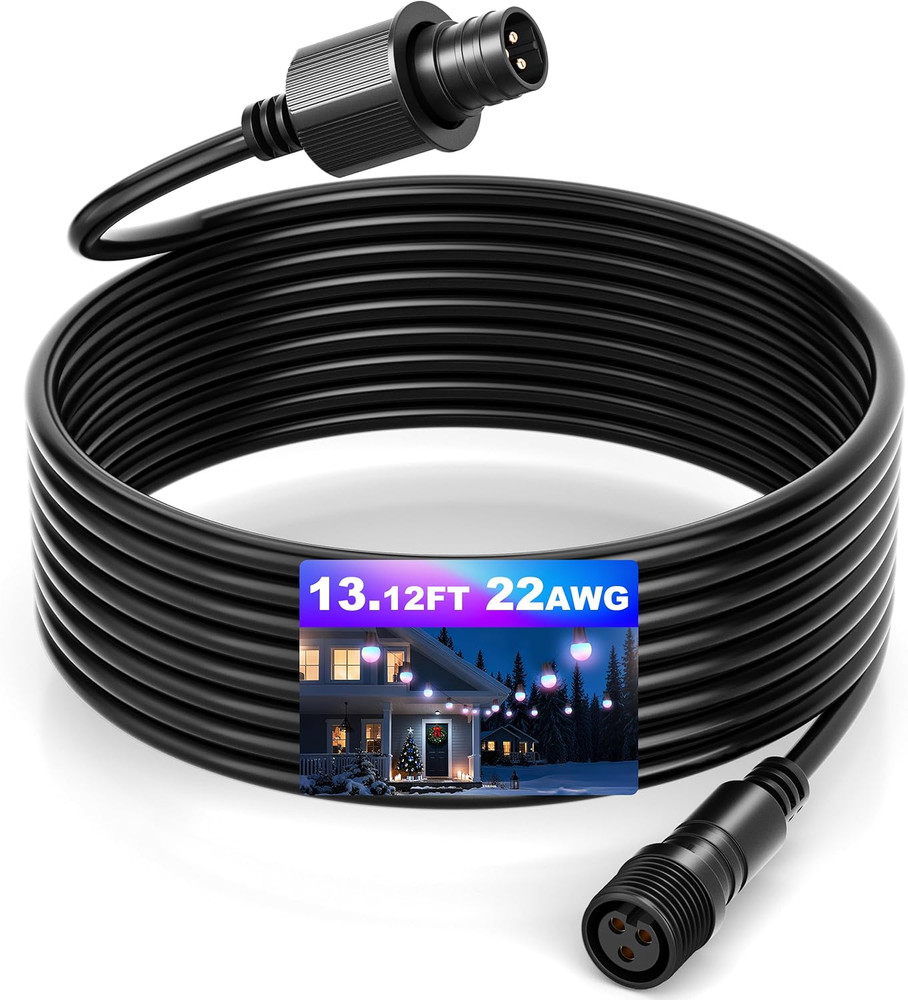 13.12Ft Smart Outdoor String Lights Extension Cord,4M Power Cable with 3-Pin Plu