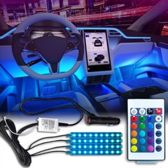 4PCS RGB Car LED Light Strip Interior Atmosphere Lamp Remote Control For Cars US