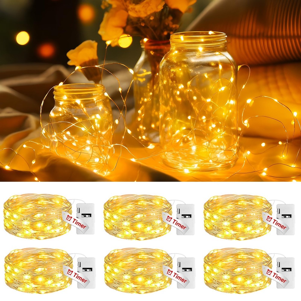 litogo 6 Pack Yellow Fairy Lights Battery 6 Packs-Warm White, Warm White