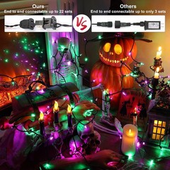 Purple & Green Halloween Lights, 33ft 100 LED Halloween String Lights, 120V …