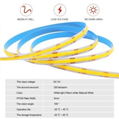 COB LED Strip Light 5V 320LEDs/M Motion Sensor Dimmable Flexible DIY Backlight