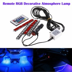 4PCS RGB Car LED Light Strip Interior Atmosphere Lamp Remote Control For Cars US
