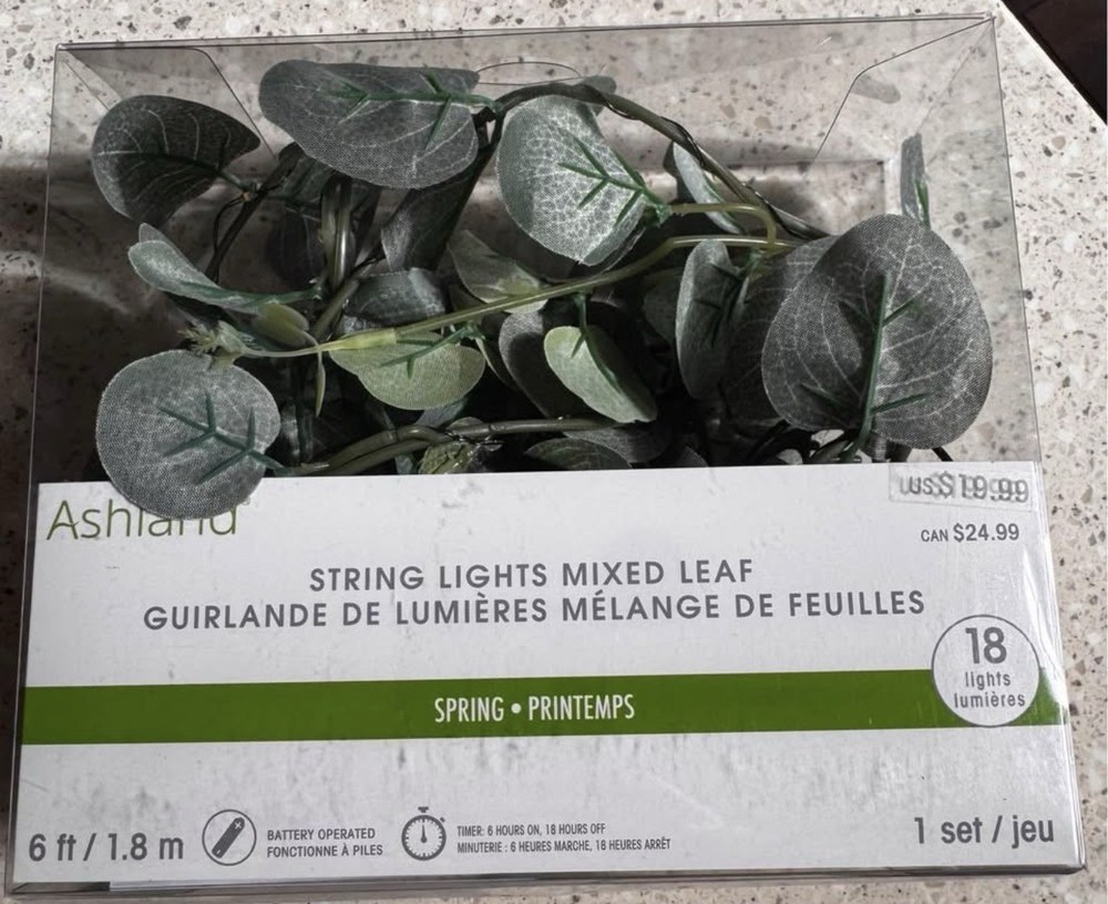 Ashland Mixed Leaf Garland 18 Warm White LED Battery Operated Indoor Spring