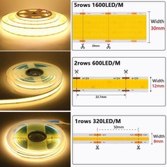24V 1 2 5 Rows COB LED Strip Light Super Bright 320 600 1600 LEDs Flexible Tape