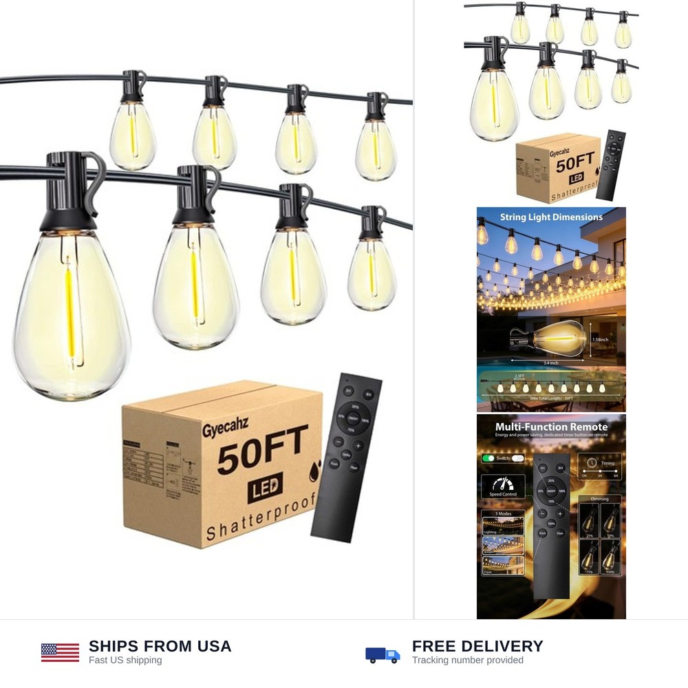 50FT Outdoor String Lights with 20+1 S11 LED Bulbs, Waterproof Dimmable Patio…