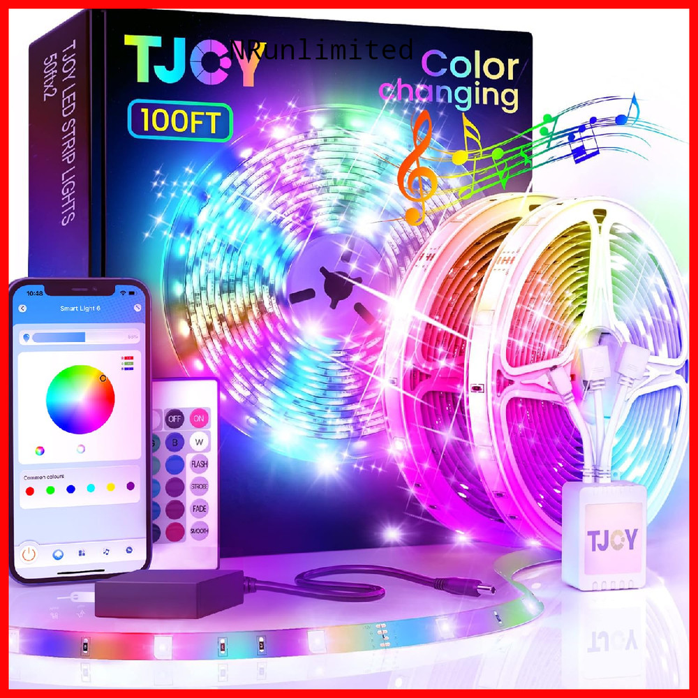 Tjoy Led Lights For Bedroom 100Ft Rgb Color Changing Led Strip Lighting Remote