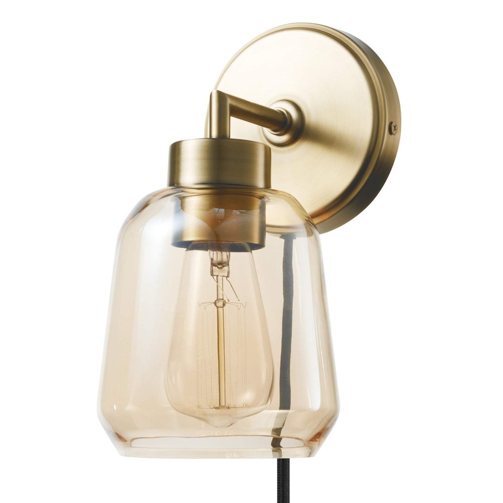 Globe Electric 51715 1-Light Plug-In Or Hardwire Wall Sconce Matte Brass Smoked