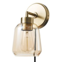 Globe Electric 51715 1-Light Plug-In Or Hardwire Wall Sconce Matte Brass Smoked