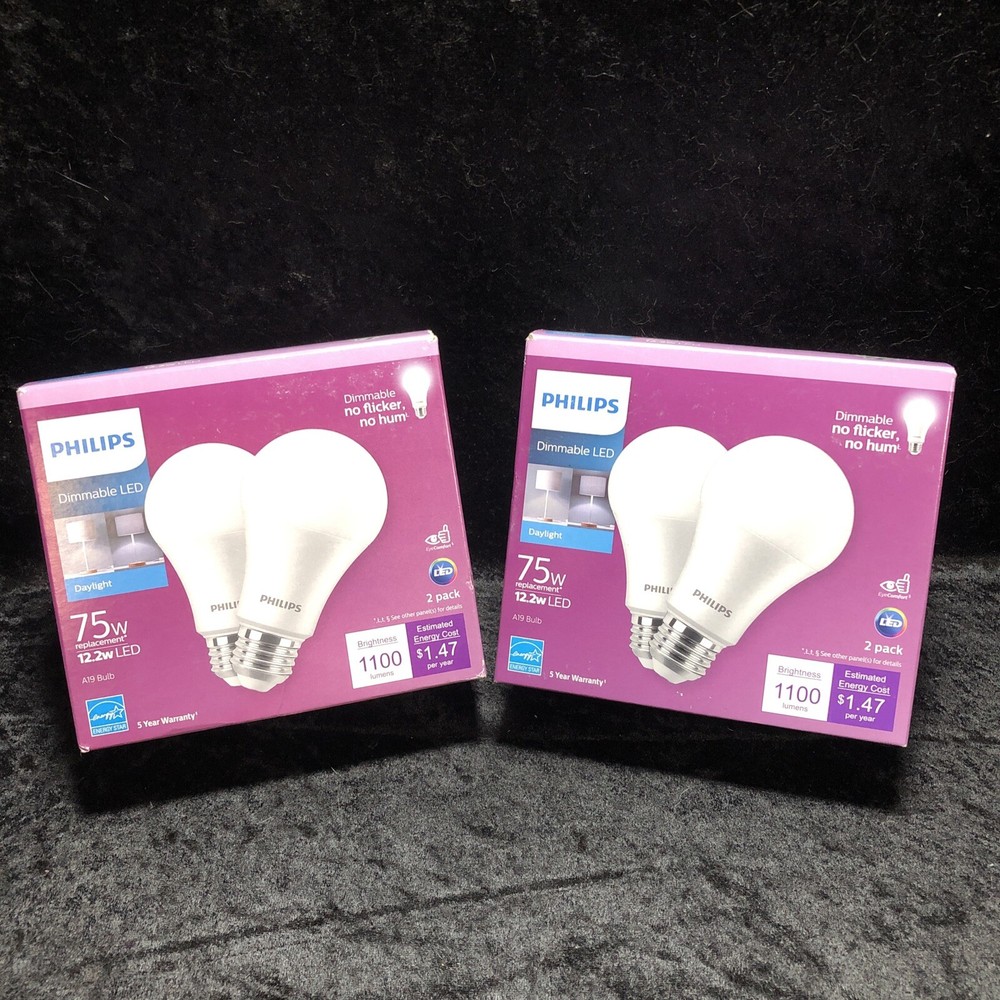 2 75-Watt Equiv. A19 Dimmable Energy Saving LED Light Daylight (5000K)