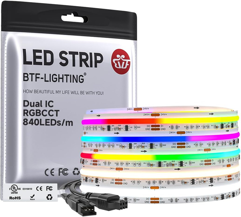 WS2811 Dual IC RGBCCT FCOB COB LED Strip,Ul Listed High Density Chasing IC RGB L