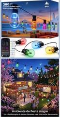 300ft RGB+IC outdoor light garland, shapper-proof dimmable LED bulbs, IP67 water