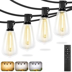 BRIGHTEVER 60FT OUTDOOR STRING LIGHTS WITH REMOTE, 3 COLOR IN 1 LED – BLACK