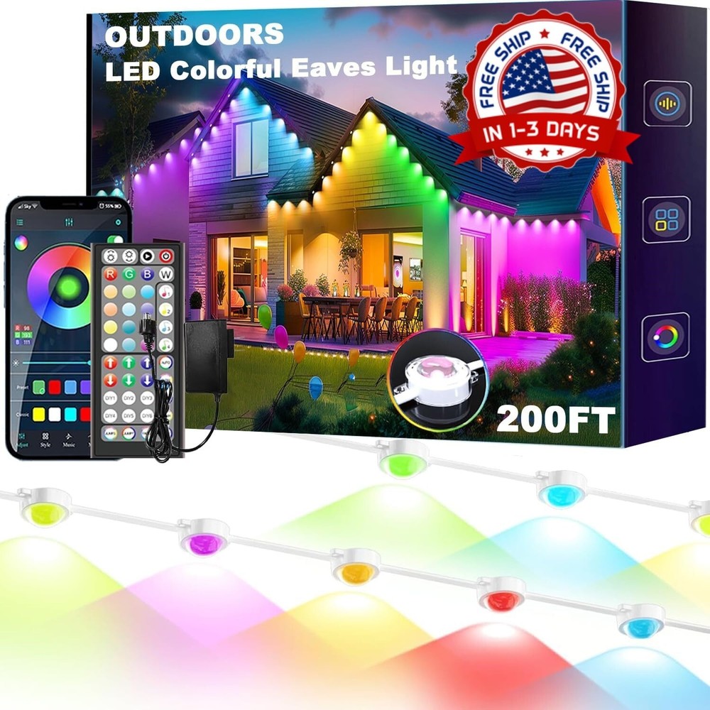 Luces exteriores permanentes, luces de alero RGB de 200 pies con control de apli