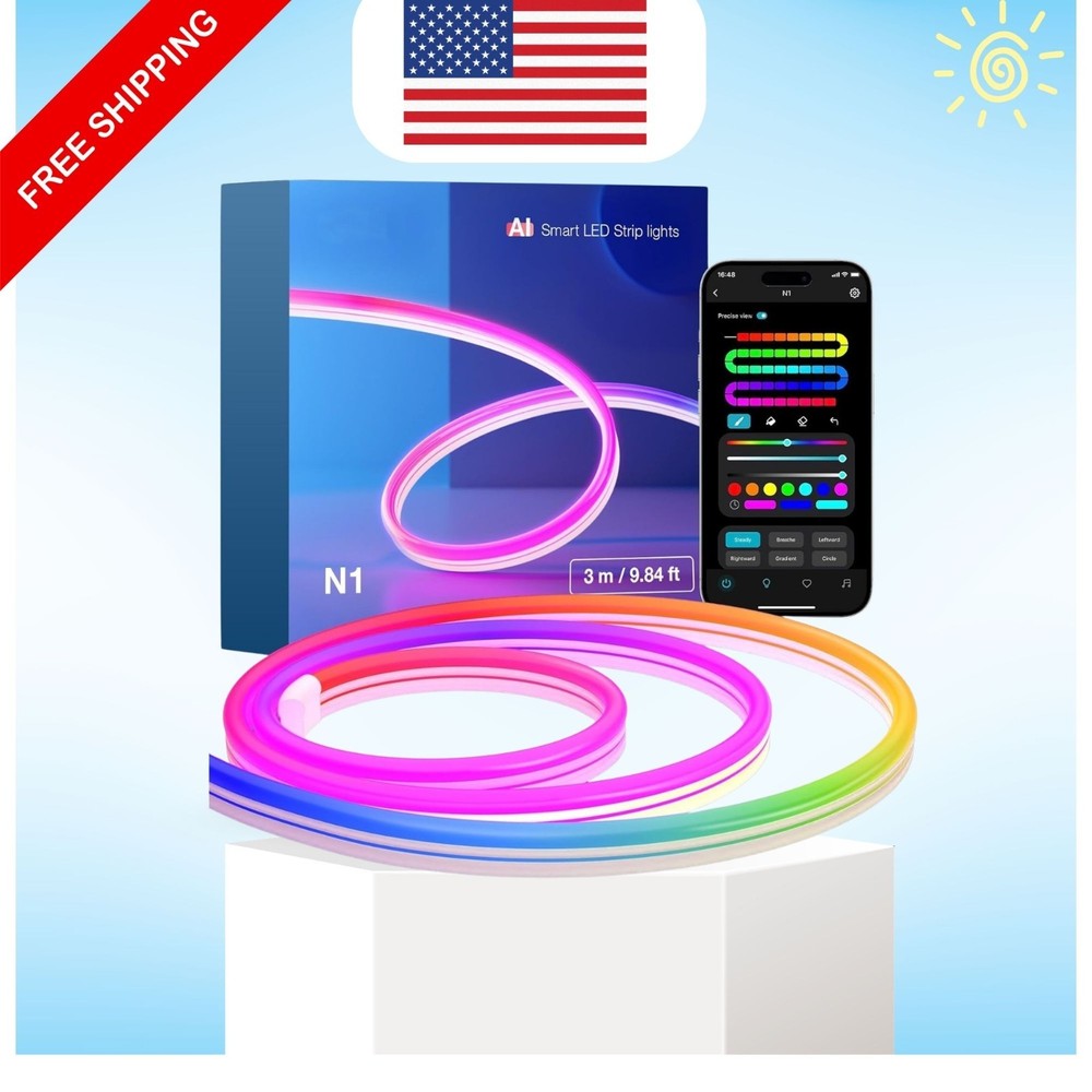 NEW N1 AI Smart RGB Rope Lights Music Sync App Control WiFi Bluetooth LED Strip
